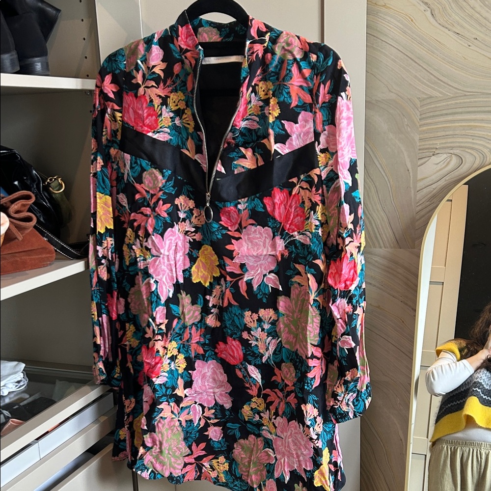 Zara Floral Mini Dress - Black, Pink, Green